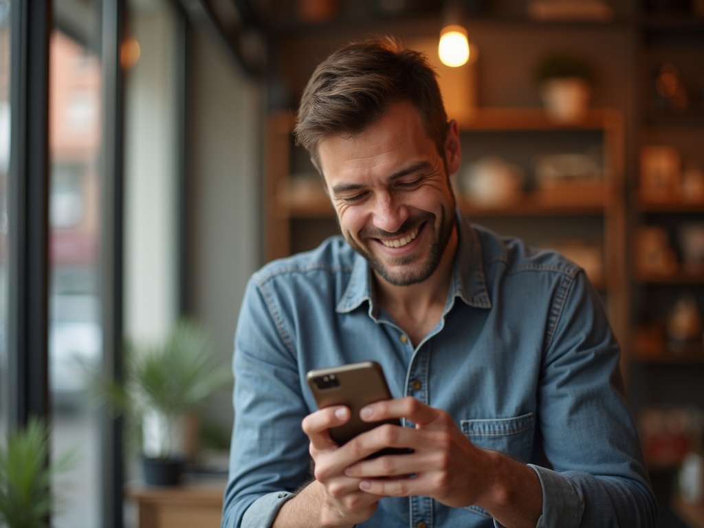 Una empresaria viendo su nueva web en el móvil